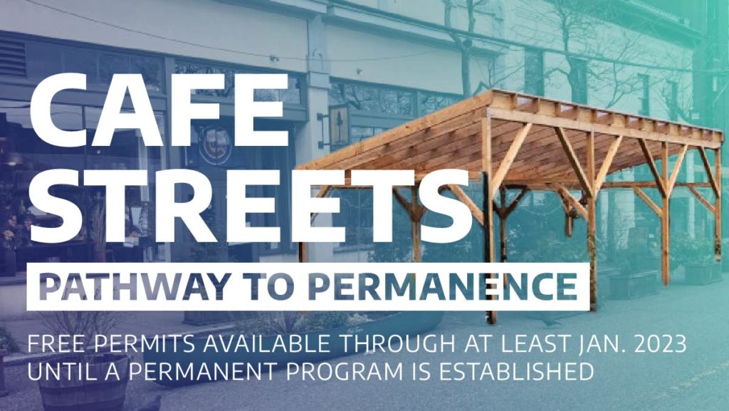 Cafe Streets, Pathway to permanence. Free permits available through at least Jan. 2023 until a permanent program is established. 