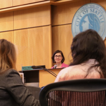 Seattle City Councilmember Tammy J. Morales speaks with the members of the Social Housing Developer Board for the first time at Seattle City Hall.