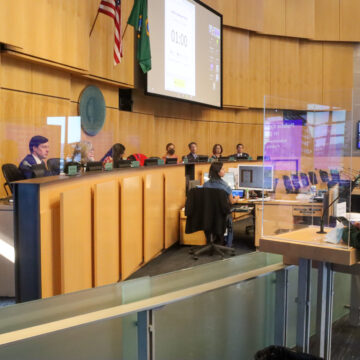 Someone gives public comment during the Seattle City Council's June 6, 2023 meeting.