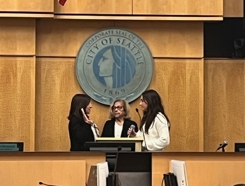 Seattle City Councilmember Maritza Rivera is sworn in at Seattle City Hall.