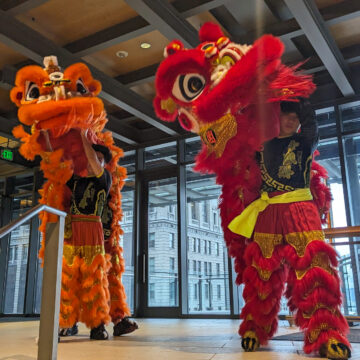 Dancers celebrate Lunar New Year at Seattle City Hall.