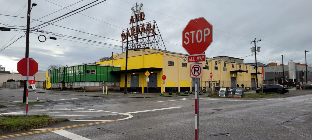 New stop signs installed on 14th Ave. NW in the Ballard Brewery District. 