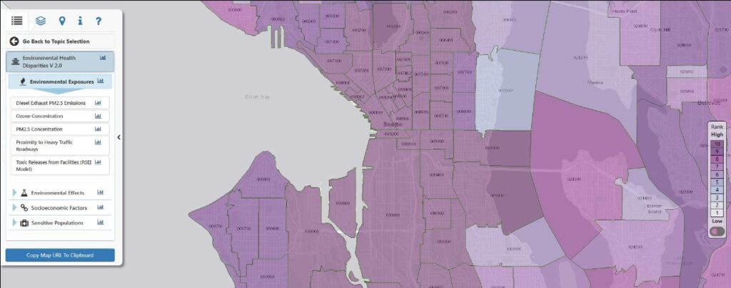 Environmental exposure map of the proposed zoning area. 