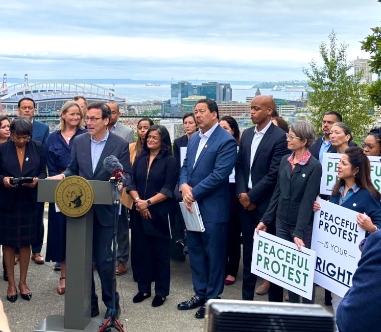 Rivera-June2025-Demo-Update Councilmember Rivera joins state and local official at a press briefing on Saturday's expected demonstrations.