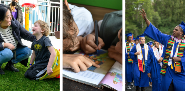 fepp-levy banner Photos of children in learning and high schoolers graduating