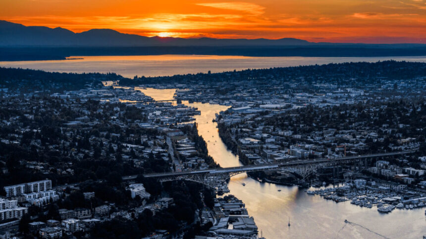 DSC_3910-Edit-Edit-1300x731 aerial view of Lake Washington ship canal at sunset