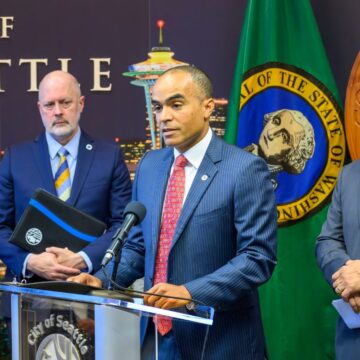 Washington Attorney General Nick Brown speaks at a City of Seattle press conference.