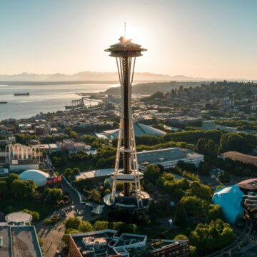 aerial view of Queen Anne with the Space Needle as the focus