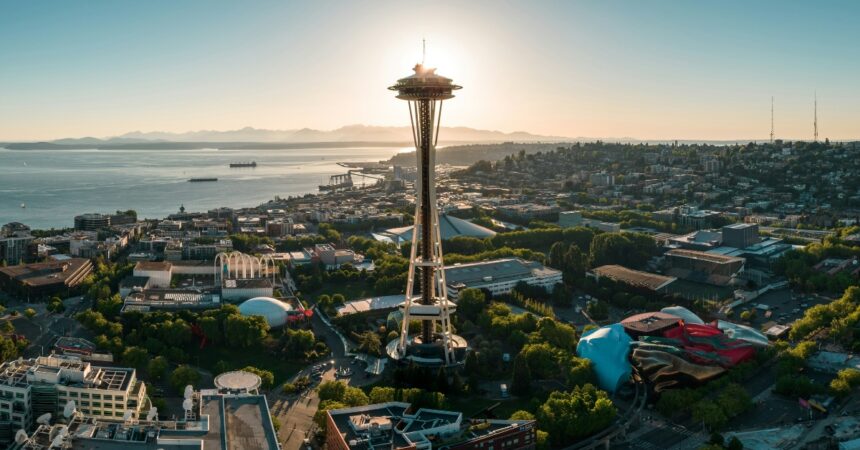 aerial view of Queen Anne with the Space Needle as the focus
