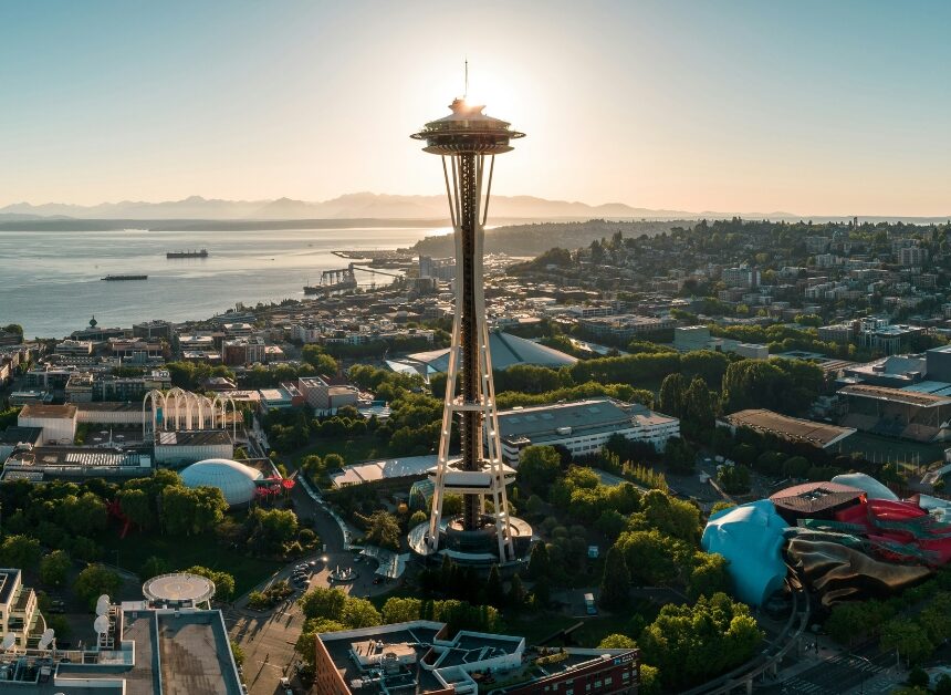 aerial view of Queen Anne with the Space Needle as the focus