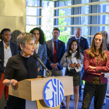 Seattle elected leaders at a press conference discussing Aurora Avenue.