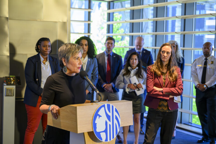 Seattle elected leaders at a press conference discussing Aurora Avenue.