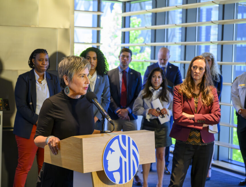 Seattle elected leaders at a press conference discussing Aurora Avenue.