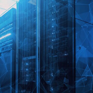 glowing rack server systems and digital tech environment